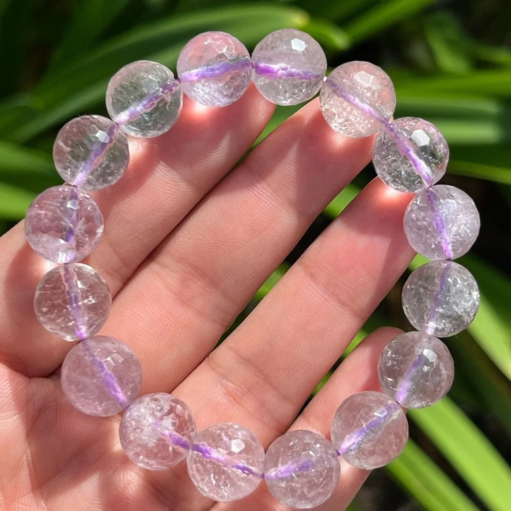 12mm stretchable faceted‎ purple amethyst bracelet 0064